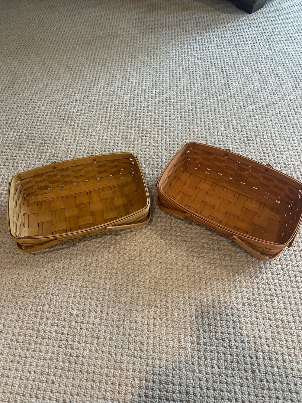 Longaberger Set of Two Woven Rectangular Baskets in Light and Medium Brown